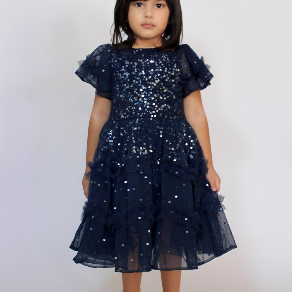 Mini Maya Navy Blue Sequin Dress for girls Christmas/New Year's Dress
